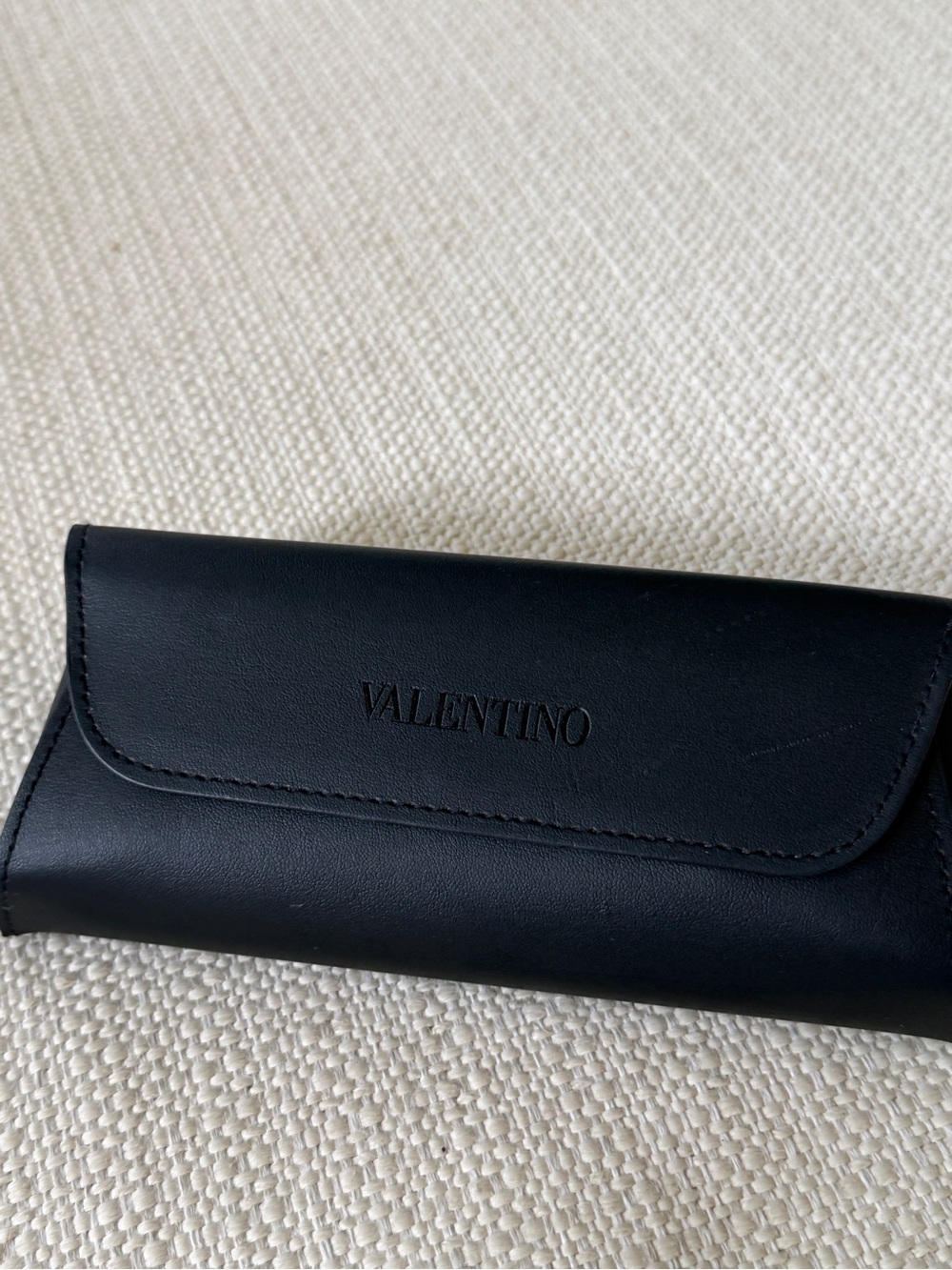 Valentino Black Leather Sunglasses Case with Embossed Logo